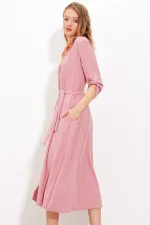 Robe-chemise ceinturée couleur poudre pour femme 2442