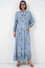 Robe longue hijab à motifs pour femme 2585 - Bleu clair