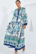 Robe hijab en viscose bleu marine et verte pour femme 2423