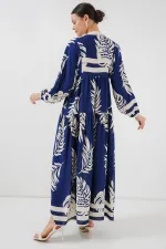 Robe hijab à motifs authentiques 2423 - Bleu marine 3