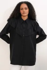 Women's Ruffle Detail Shirt Tunic 5994 - Black Women's Ruffle Detail Shirt Tunic 5994 - Black