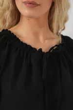 Chemisier à col à volants pour femme 959 - Noir