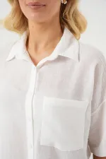 Chemise à manches courtes pour femme, aspect lin, réf. 20336 - Blanche