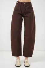 Kadın Yüksek Bel Kot Pantolon 30081 - Kahverengi