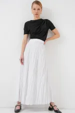 Jupe longue froissée pour femme 8042 - Blanche