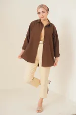 Chemise hijab basique oversize 103901 - Marron