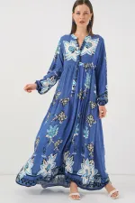 Robe longue hijab à motifs pour femme 2585 - Bleu foncé