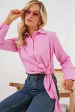 Chemise à manches longues nouée pour femme 20325 - Rose