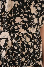 Kadın Kısa Kol Desenli Elbise 2560 - Siyah