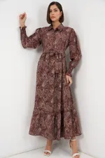 Robe hijab ceinturée pour femme 2589 - Marron