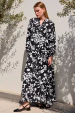 Robe hijab en viscose noire et blanche pour femme 2423