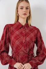 Kadın Boydan Düğmeli Uzun Tesettür Elbise 2588 - Bordo