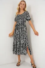 Robe fendue à motifs 2512 - Noir