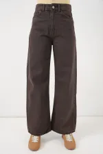 Kadın Bol Paça Yüksek Bel Palazzo Kot Pantolon 6656 - Kahverengi