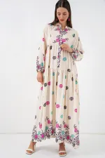 Robe longue hijab à motifs pour femme 2585 - C. Fuchsia