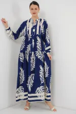 Robe hijab à motifs authentiques 2423 - Bleu marine 3