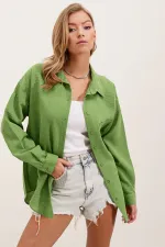 Chemise oversize en lin à poche unique 20153 - Vert E.