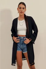 5833 Fırfırlı Kimono - Siyah