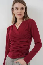 939 Wrap Neck Sandy Blouse - Claret Red