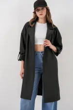 9104 Double-Breasted Lined Trench Coat - Black