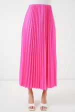 Jupe plissée aspect cuir 8009 - Fuchsia