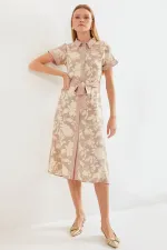 2455 Patterned Shirt Dress - Beige