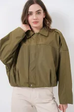 Women's Oversize Short Jacket 0732 - Khaki Women's Oversize Short Jacket 0732 - Khaki