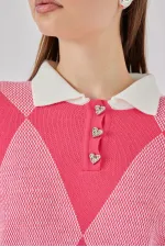 Kadın Crop Triko Kazak 15936 - C. Pembe