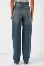 6689 Kadın Yüksek Bel Baggy Kot Pantolon - İndigo