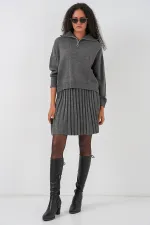 Ensemble deux pièces pull et jupe pour femme 15938 - Anthracite