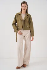Women's Belted Short Trench Coat 5970 - Khaki Women's Belted Short Trench Coat 5970 - Khaki