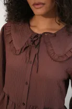 Women's Peter Pan Collar Shirt Blouse 993 - Brown