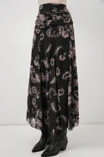 Jupe en mousseline à motifs pour femme 8057 - Noire