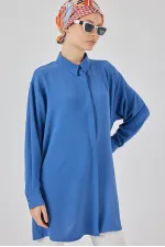 Women's Long Shirt Tunic 5945 - Navy Blue Women's Long Shirt Tunic 5945 - Navy Blue