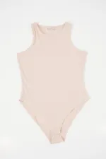 Kadın Halter Yaka Çıtçıtlı Body 972 - Bej