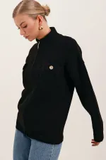15862 Cardigan en tricot zippé avec poches détaillées - Noir