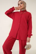 T5858 Knitted Hijab Two-Piece Set - Red T5858 Knitted Hijab Two-Piece Set - Red
