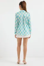 3964 Hafif Dökümlü Saten Gömlek - B.Turkuaz