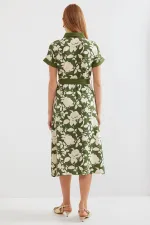 2455 Patterned Shirt Dress - Khaki