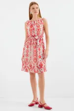 Robe en mousseline à manches zéro et à motifs 2501 - Rouge