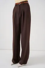 Kadın Yüksek Bel Palazzo Pantolon 30051 - Kahverengi