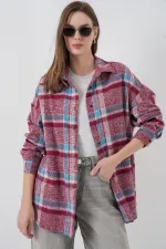 Chemise de bûcheron oversize à carreaux pour femme 3854 Violet