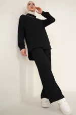 Ensemble deux pièces hijab tricoté T5858 - Noir