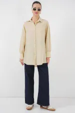 Women's Striped Long Shirt Tunic 5963 - Cream Women's Striped Long Shirt Tunic 5963 - Cream