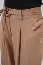 6660 Kemerli Keten Pantolon - Bisküvi