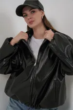 Veste oversize en similicuir pour femme 1049 - Noir