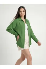 20153 Single Pocket Oversize Linen Shirt - Dark Green 20153 Single Pocket Oversize Linen Shirt - Dark Green