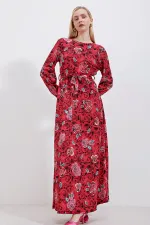 Robe hijab tricotée 1525 - Rouge foncé
