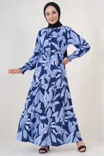 Robe hijab à motifs 2145 - Bleu marine clair