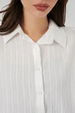 Kadın Çizgili Oversize Gömlek 20293 - Beyaz